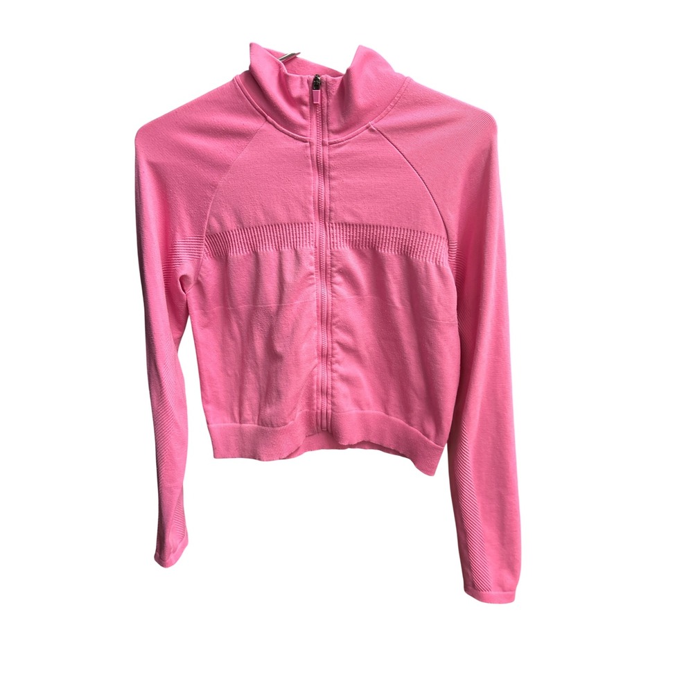 Fabletics Pink Seamless Full Zip Cropped Athletic Jacket Mock Neck Ribbed- L